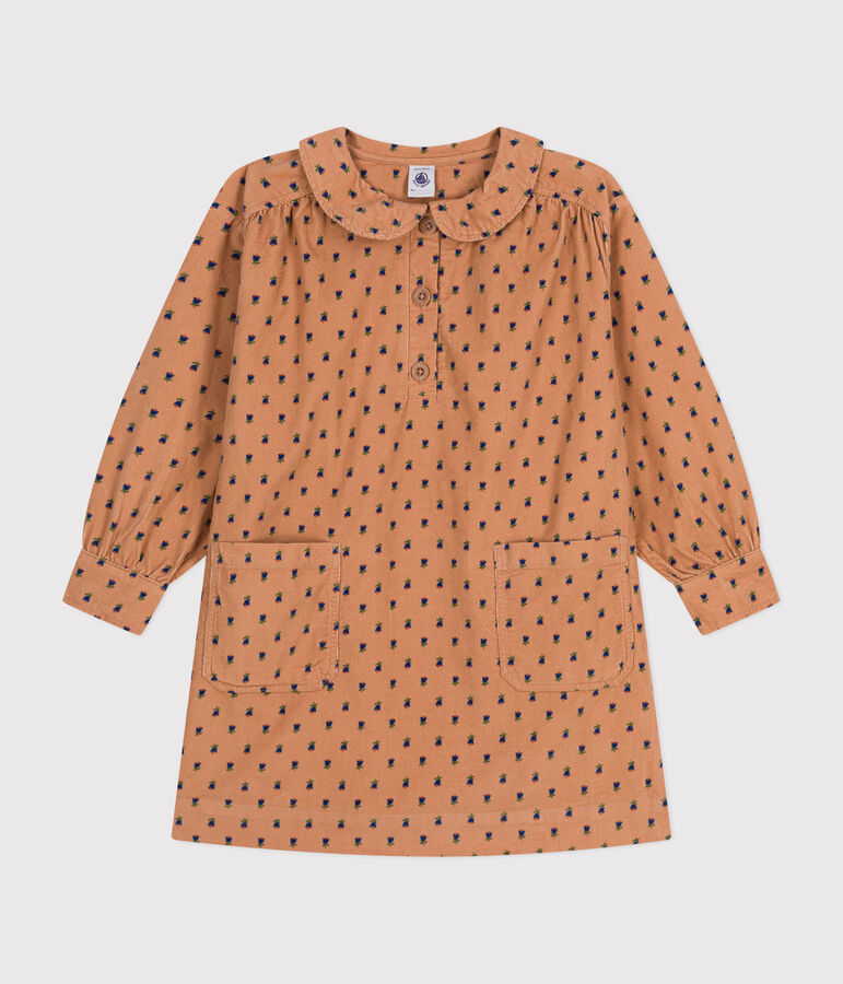 Abito maniche lunghe in velluto a fiori bambina rosa/multicolore