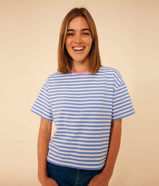 T-shirt LE BOXY in cotone rigato donna GAULOISE/ MARSHMALLOW