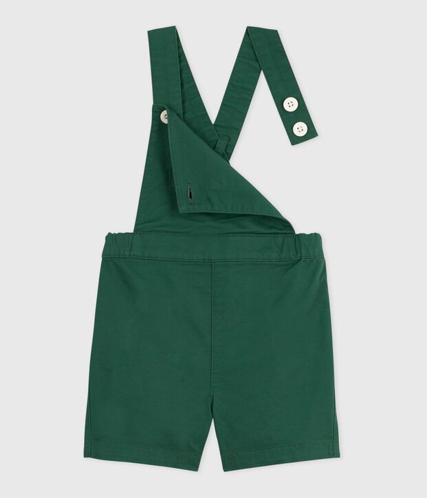 Salopette corta in serge di cotone tinta unita neonato verde