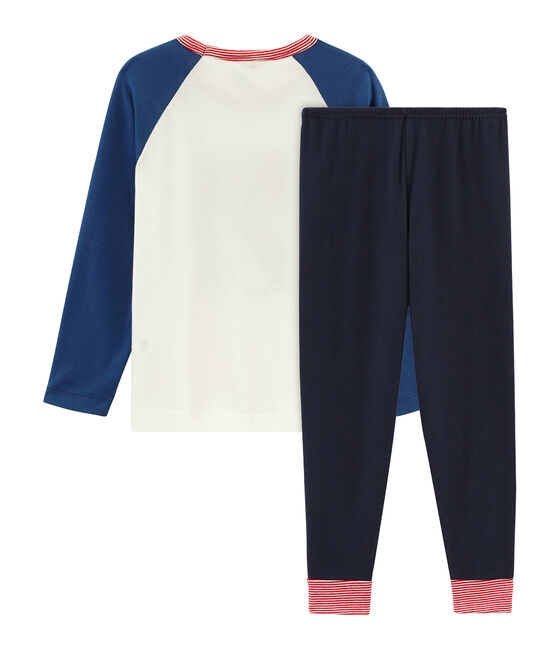 Pigiama bambino a costine blu SMOKING/bianco MULTICO