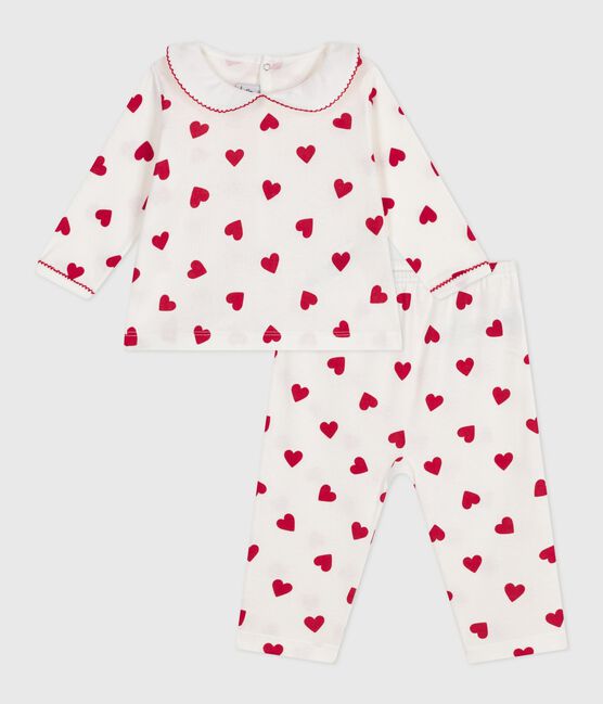 Pigiama 2 pezzi con stampa a cuori neonato bianco MARSHMALLOW/rosso TERKUIT
