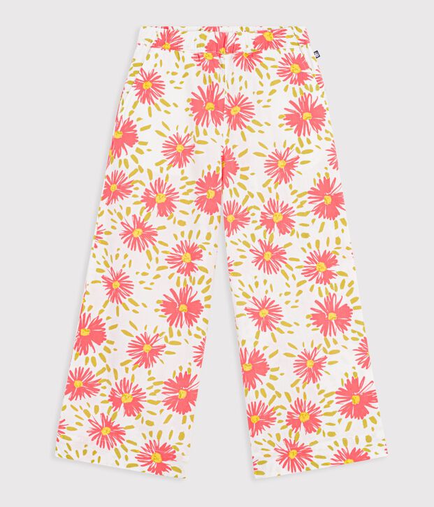 Pantaloni in cotone a fiori bambina bianco/multicolore