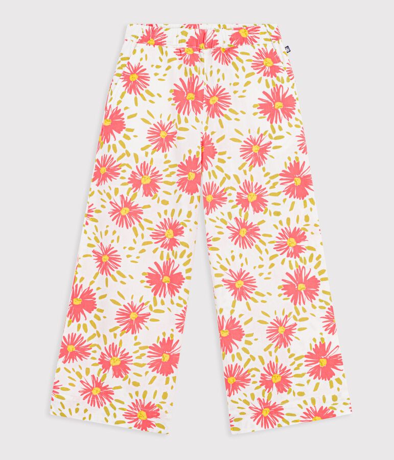 Pantaloni in cotone a fiori bambina bianco/multicolore