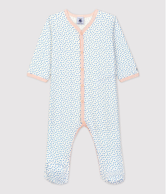 Tutina pigiama bebè in cotone biologico bianco MARSHMALLOW/blu BRASIER