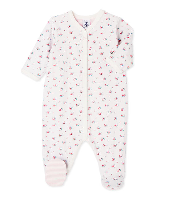 Tutina per bebé femmina in tubique stampato blu BOCAL/bianco MULTICO