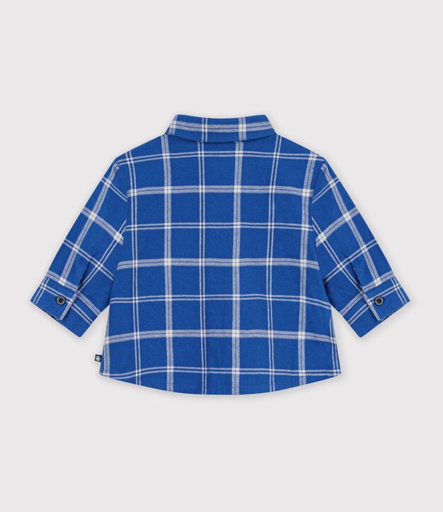 Camicia in flanella a quadri neonato blu/ecru