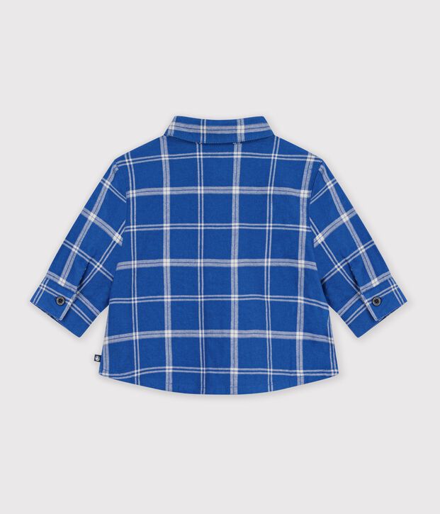 Camicia in flanella a quadri neonato blu/ecru