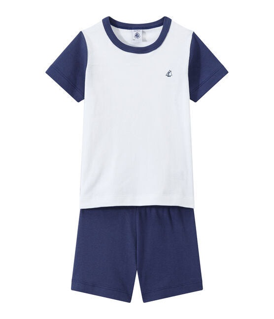 Pigiama corto bambino bicolore blu CHALOUPE/bianco ECUME
