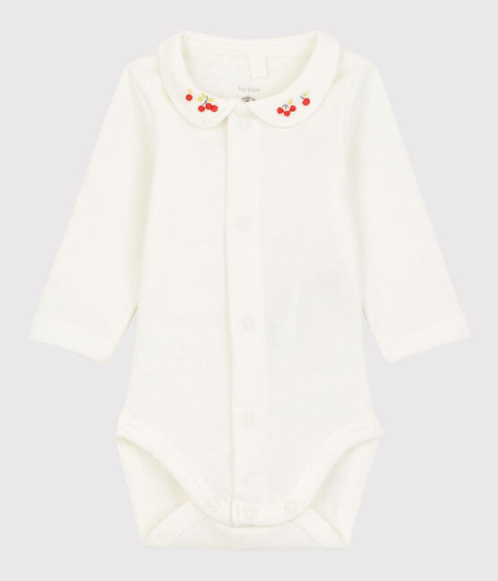 Body con colletto ricamato bebè in cotone biologico bianco MARSHMALLOW
