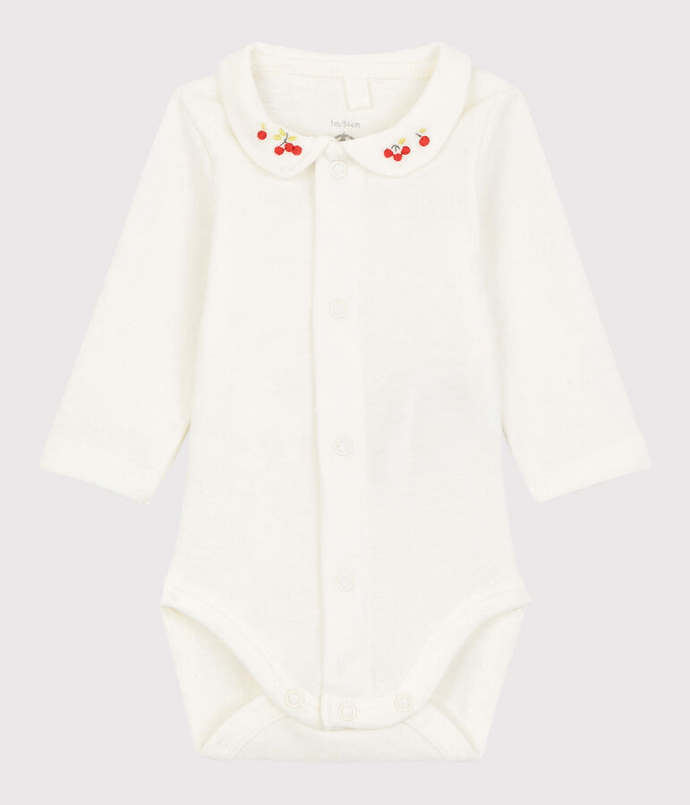 Body con colletto ricamato beb&egrave; in cotone biologico bianco