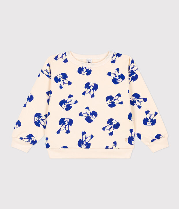 Felpa in molleton stampato bambino unisex ecru/blu
