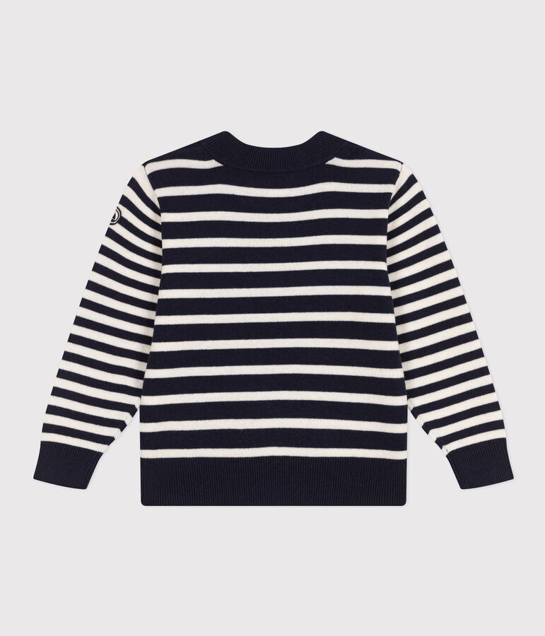 Pullover rigato in lana e cotone bambino blu/bianco