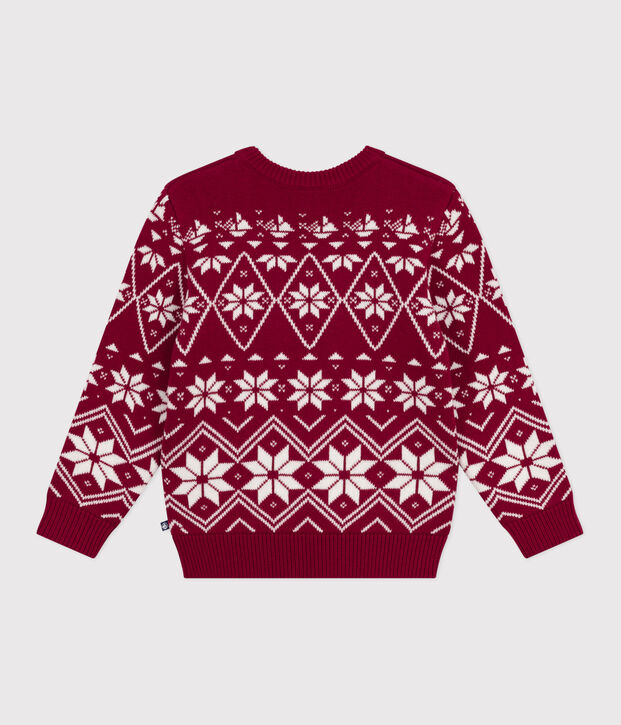 Pullover in lana e cotone fantasia bambino rosso/ecru