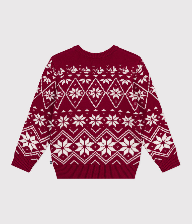 Pullover in lana e cotone fantasia bambino rosso/ecru
