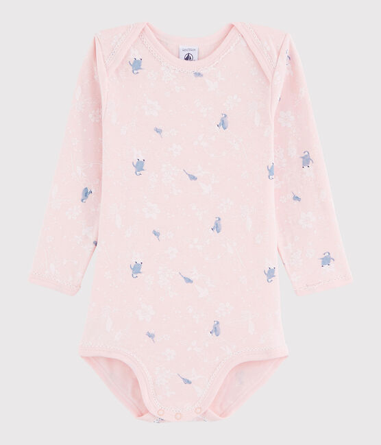 Body manica lunga bebè femmina rosa MINOIS/bianco MULTICO