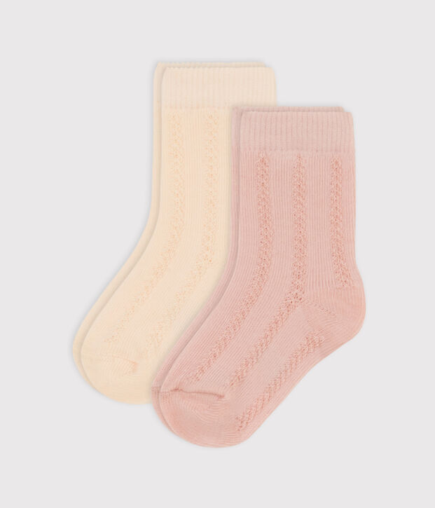 Set di 2 paia di calzini beb&egrave; in jersey di cotone tinta unita multicolore