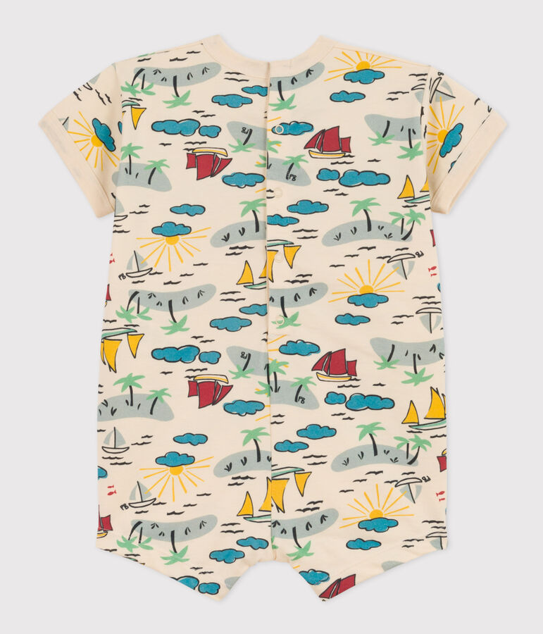 Tuta corta beb&egrave; in jersey stampato ecru/multicolore