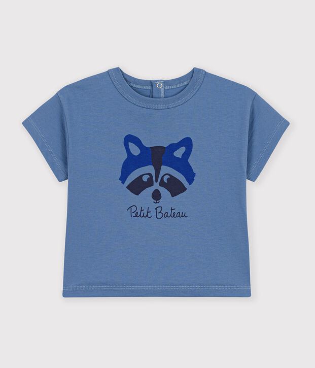 T-shirt a maniche corte in cotone tinta unita con motivo neonato blu