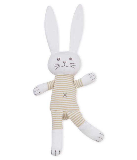 Doudou coniglietto bebè in jersey beige PERLIN/bianco MARSHMALLOW