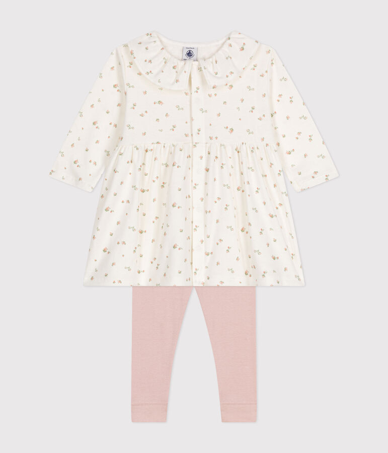 Set composto da abito a maniche lunghe e leggings in cotone neonato bianco MARSHMALLOW/bianco MULTICO