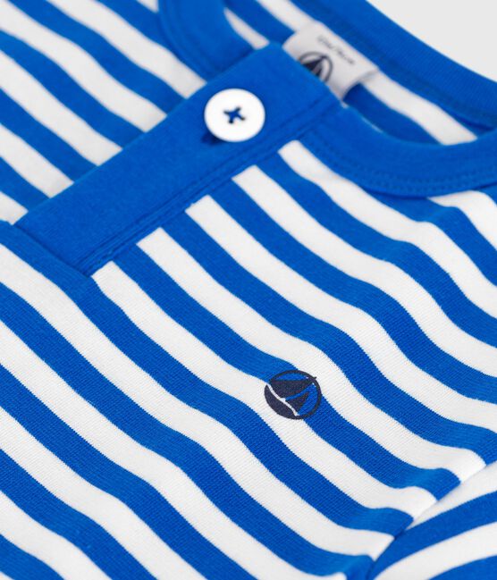 T-shirt a maniche corte in cotone a righe neonato blu PORCELANA/ MARSHMALLOW