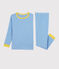 Pigiama bambina/bambino rigato millerighe in cotone biologico blu BRASIER/grigio MARSHMALLOW