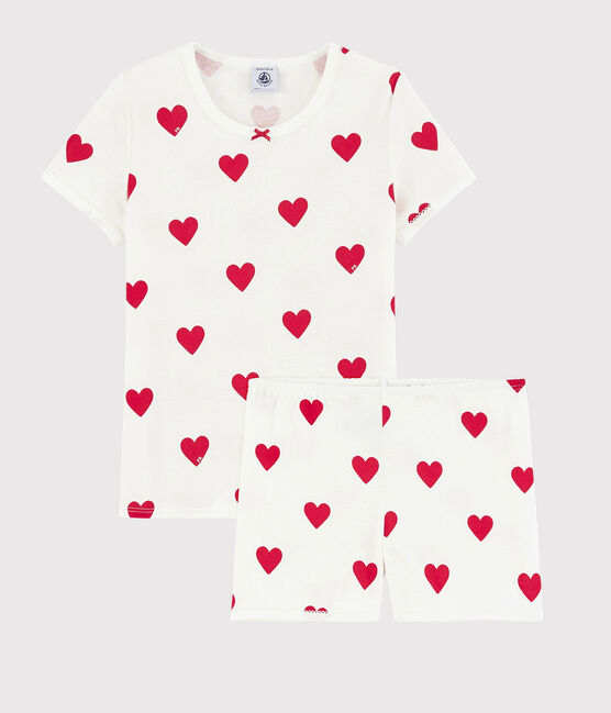 Pigiama corto bambina in cotone motivo cuore bianco MARSHMALLOW/rosso TERKUIT