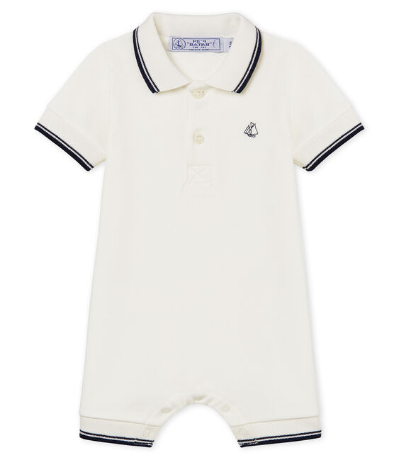 Tutina corta polo bebè maschio bianco MARSHMALLOW