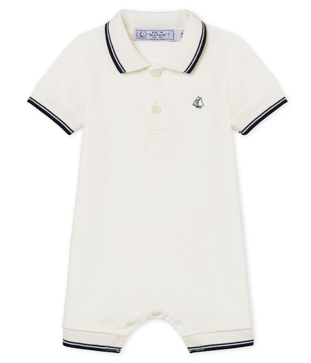 Tutina corta polo beb&egrave; maschio bianco
