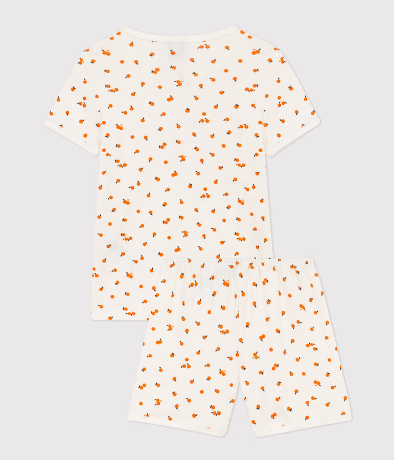 Pigiama corto bambina in cotone motivo orangettes bianco MARSHMALLOW/bianco MULTICO