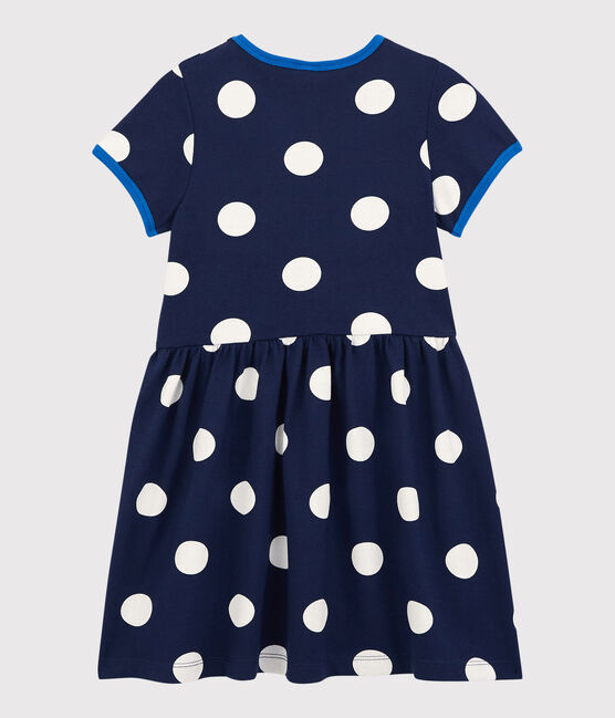 Abito bambina a maniche corte in cotone blu MEDIEVAL/bianco MARSHMALLOW