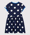 Abito bambina a maniche corte in cotone blu MEDIEVAL/bianco MARSHMALLOW