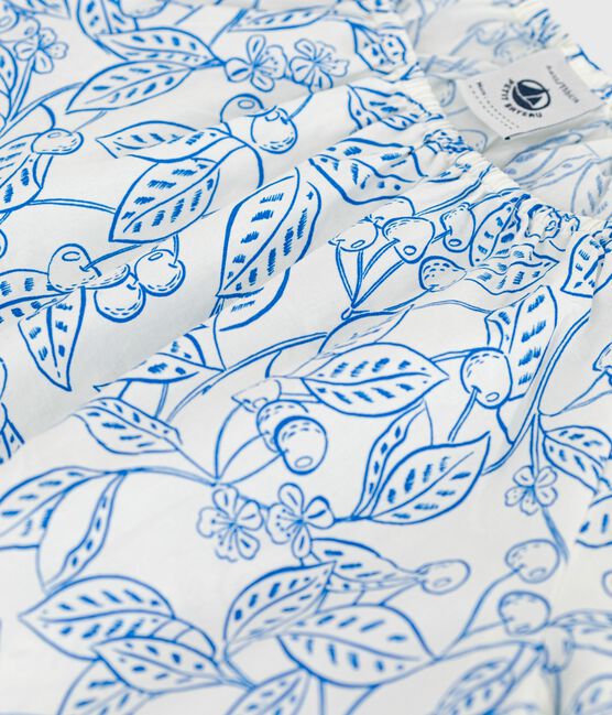 Blusa bambina a maniche corte in cotone con ciliegie stampate blu MARSHMALLOW/ PORCELANA