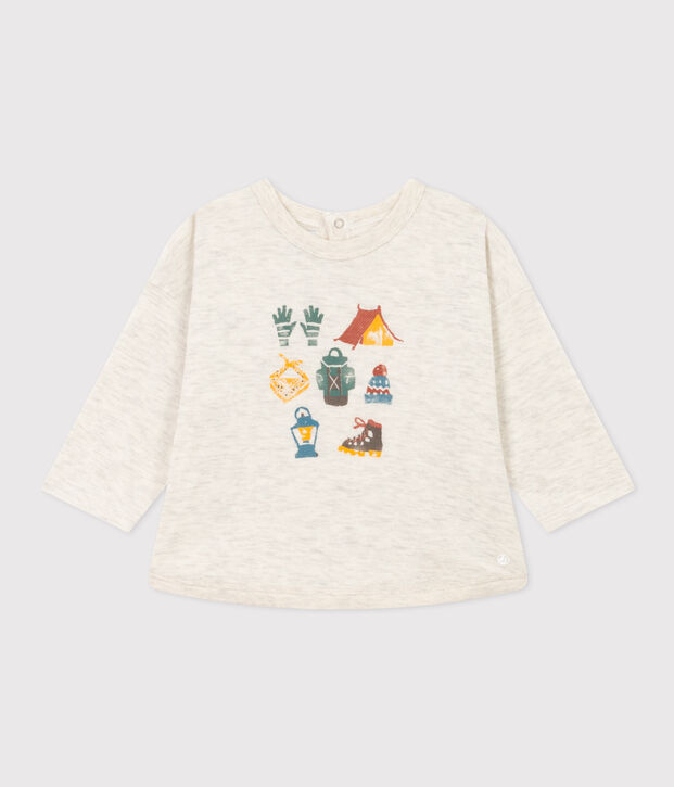 T-shirt a maniche lunghe in tubique per beb&egrave; beige