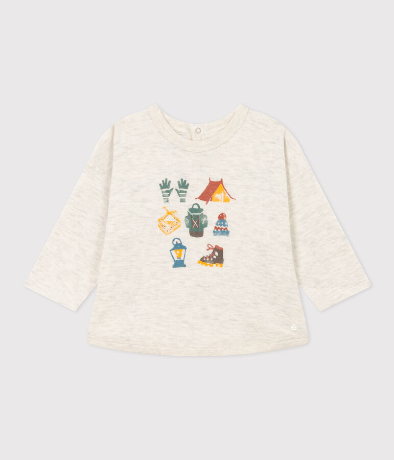 T-shirt a maniche lunghe in tubique per beb&egrave; beige