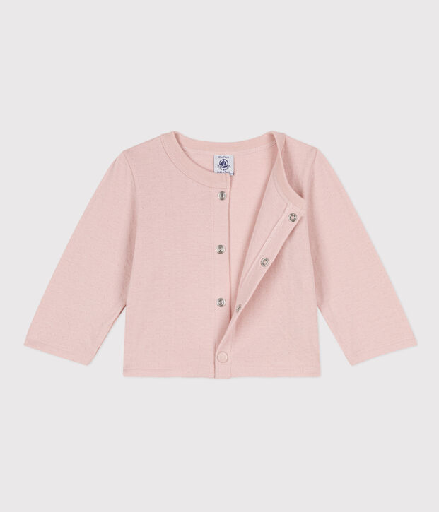 Cardigan beb&egrave; in tubique tinta unita rosa