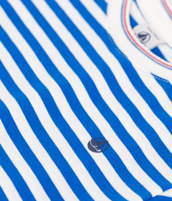 T-shirt a maniche corte in cotone a righe bambino blu PORCELANA/ MARSHMALLOW