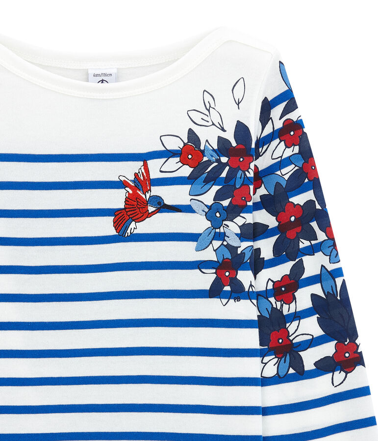 Maglia alla marinara da bambina con decorazioni creative bianco/blu