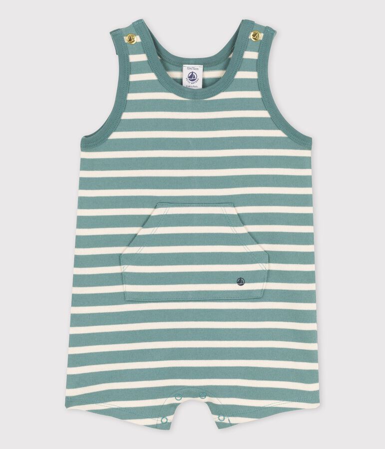 Tutina corta in jersey spesso beb&egrave; verde/ecru