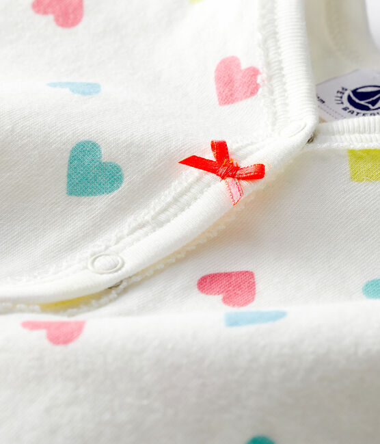 Tutina senza piedi in tubique per bebè femmina bianco MARSHMALLOW/bianco MULTICO
