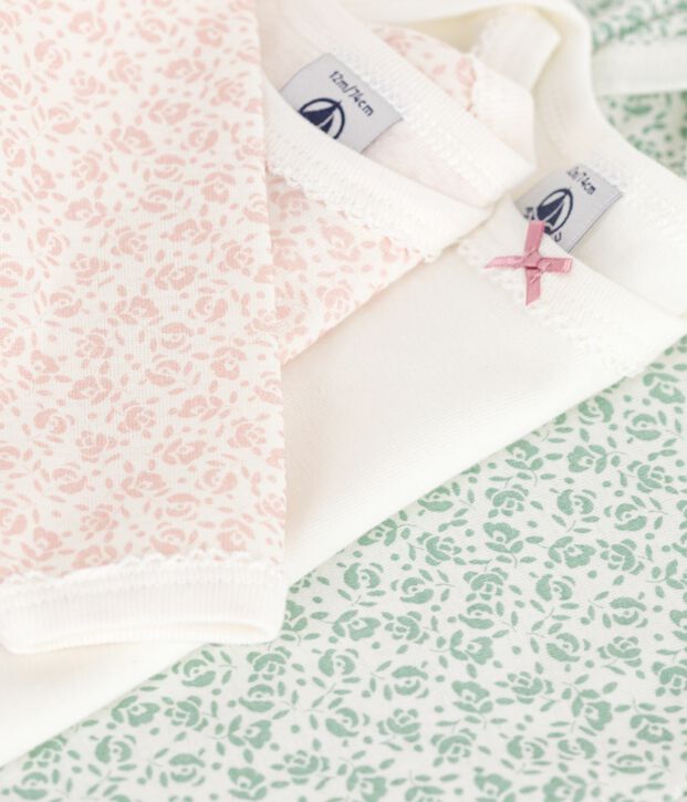 Set da 3 body a maniche lunghe in cotone a fiori neonato multicolore