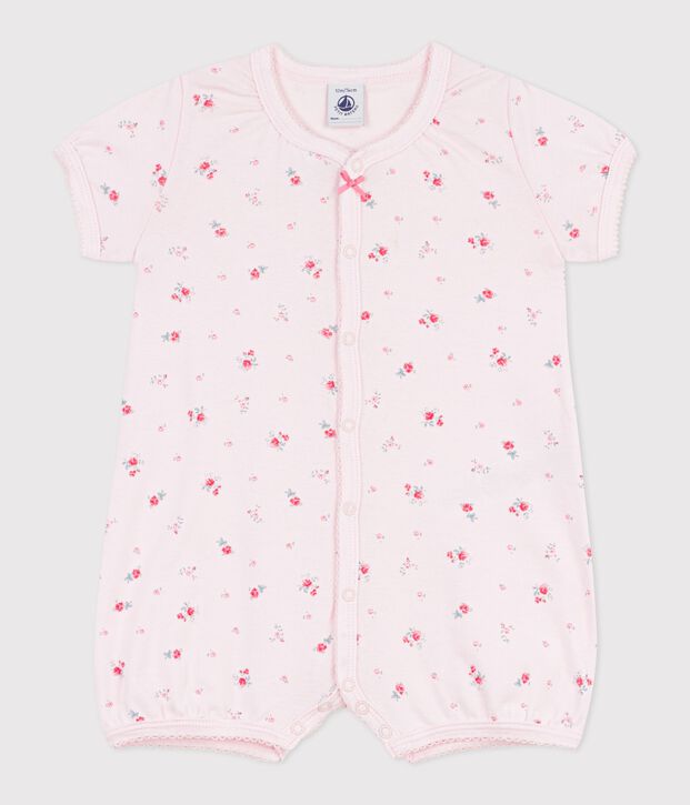 Tutina corta in cotone a fiori neonato rosa/multicolore