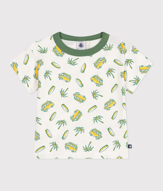 T-shirt a maniche corte in cotone con barche stampate neonato bianco MARSHMALLOW/ ORGE