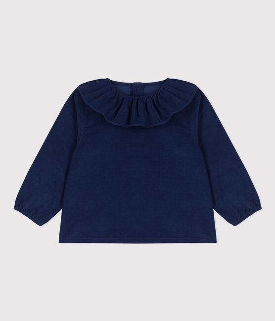 Blusa manica lunga bebè in velluto finissimo BLEU FONCE