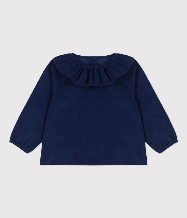 Blusa manica lunga beb&egrave; in velluto finissimo blu
