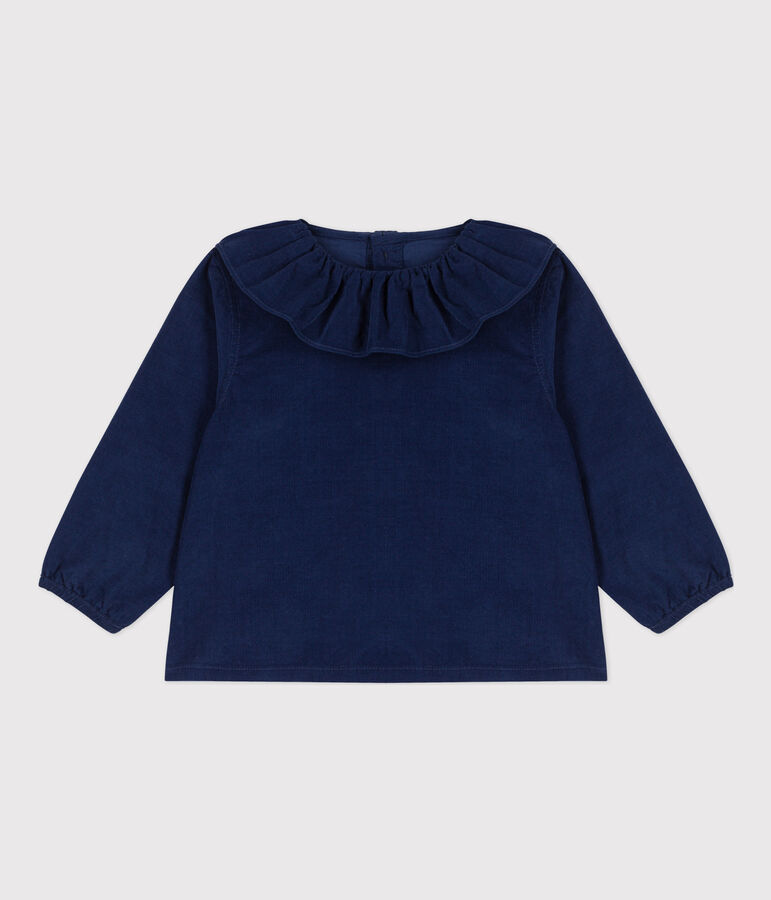Blusa manica lunga beb&egrave; in velluto finissimo blu