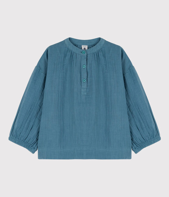 Blusa in garza di cotone bambina blu ROVER