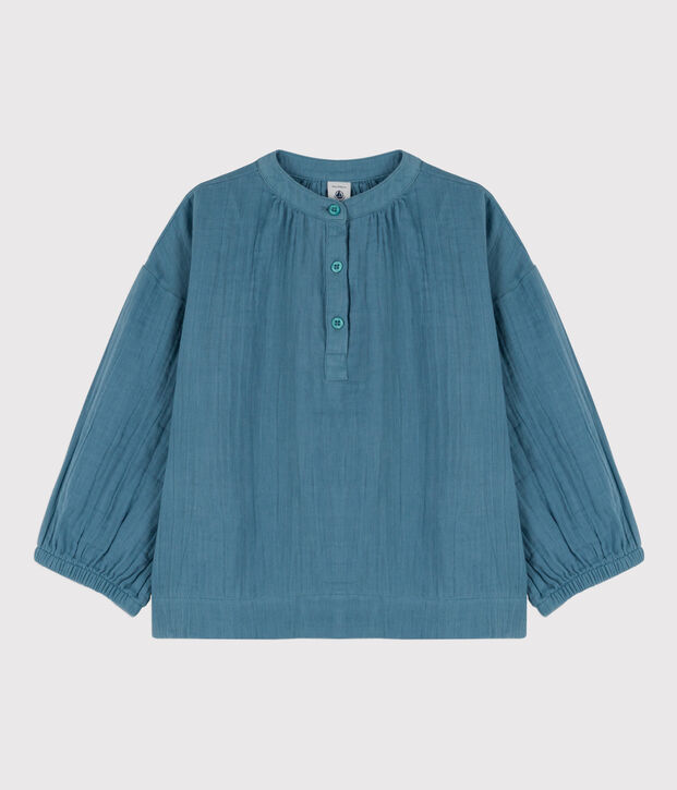 Blusa in garza di cotone bambina blu
