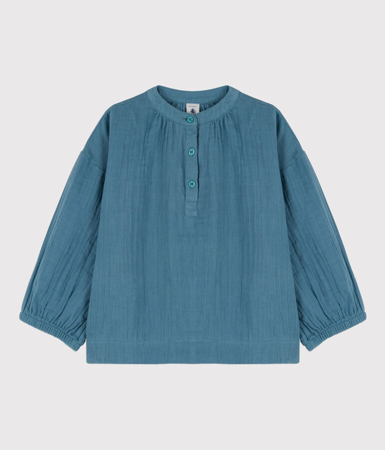 Blusa in garza di cotone bambina blu
