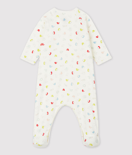 Tutina pigiama cuccioli colorati bebè in cotone biologico bianco MARSHMALLOW/bianco MULTICO